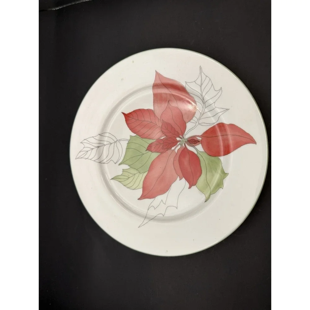 Set Of 3 Salad Plates Block Spal China Poinsettia Pattern Christmas 8